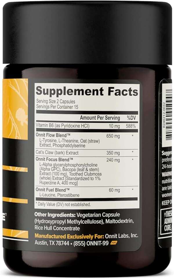 ONNIT Alpha Brain Nootropic Brain Supplement for Focus, Memory, Mental Clarity, Cognitive Support with L-Theanine and Vitamin B6, 30 Count Capsules - Image 2