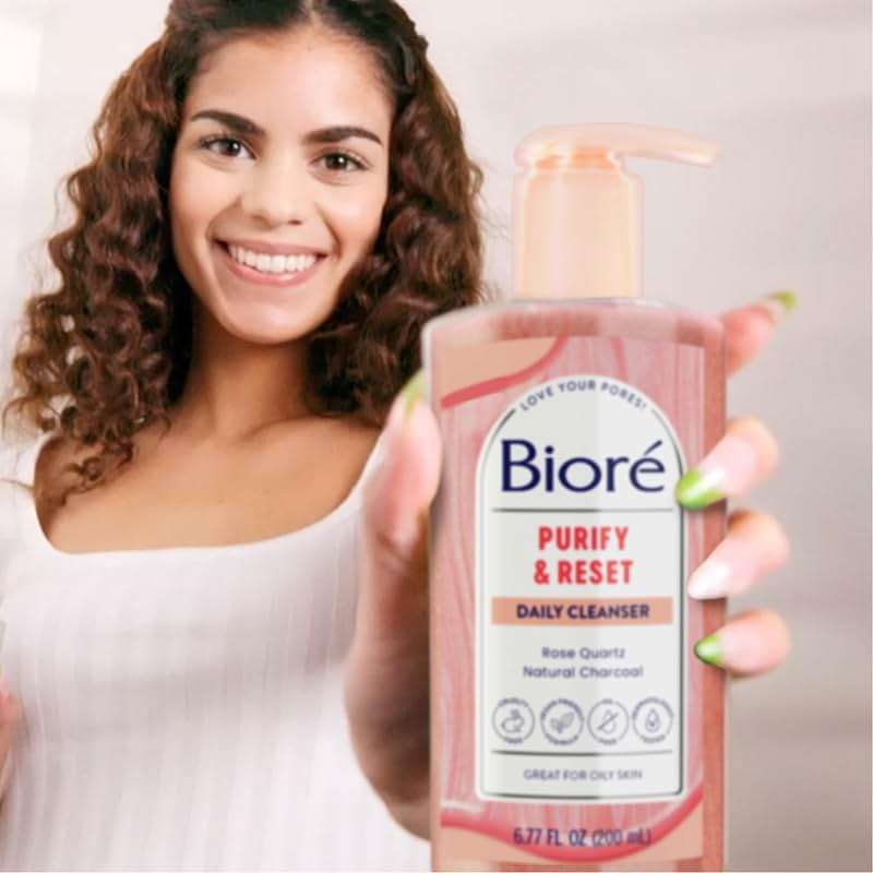 Bioré Rose Quartz + Charcoal Daily Purifying Cleanser, Oil Free Facial Cleanser Energizes Skin, Dermatologist Tested and Cruelty Free, 6.77 oz - Image 8