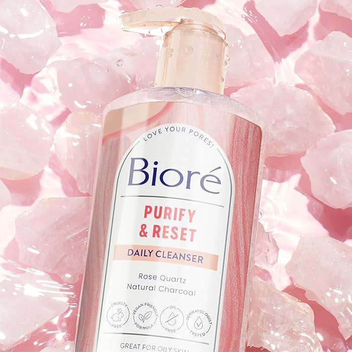 Bioré Rose Quartz + Charcoal Daily Purifying Cleanser, Oil Free Facial Cleanser Energizes Skin, Dermatologist Tested and Cruelty Free, 6.77 oz - Image 9