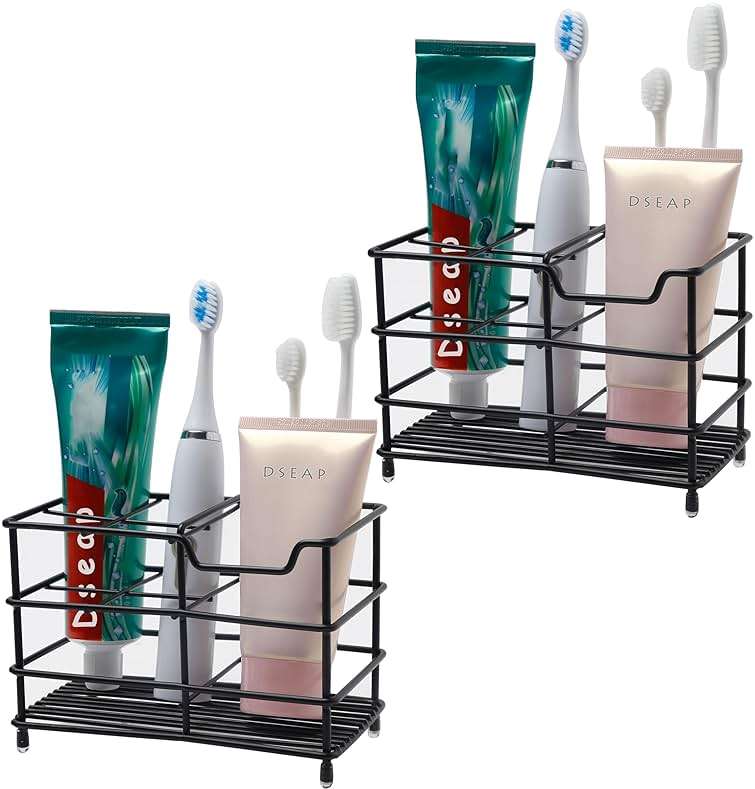 Dseap Toothbrush Holder, Electric Toothbrush Holder - Stainless Steel Tooth Brush Holders, Toothpaste Holder Organizer Stand Caddy for Bathroom, Black, 2Packs - Image 1