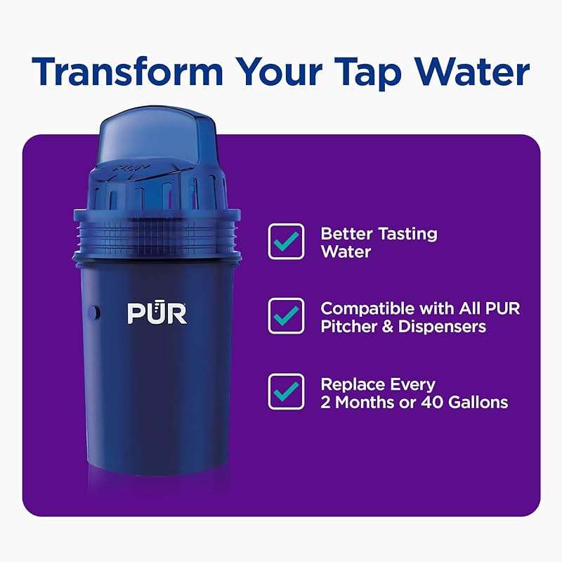 PUR Water Pitcher & Dispenser Filter Replacement 2-Pack, Genuine PUR Water Filters for Pitchers, 2-in-1 Powerful Filtration and Faster Filtration, 4-Month Value, Blue (PPF900Z2) - Image 3