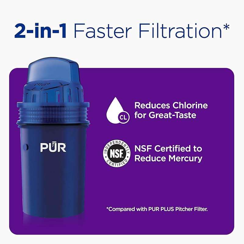 PUR Water Pitcher & Dispenser Filter Replacement 2-Pack, Genuine PUR Water Filters for Pitchers, 2-in-1 Powerful Filtration and Faster Filtration, 4-Month Value, Blue (PPF900Z2) - Image 4