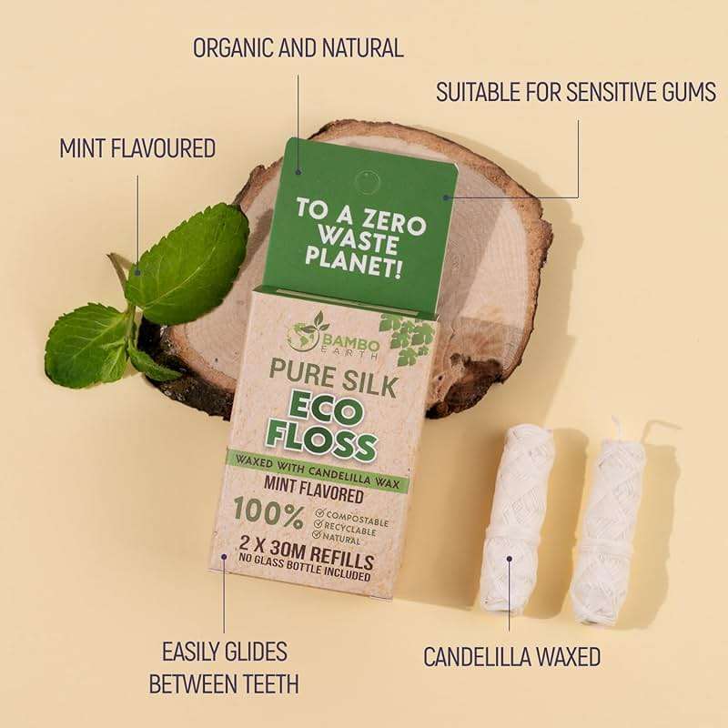 Biodegradable Mint Dental Tooth Lace Floss - 2X Refillable Flossers - 100% Organic Natural and Compostable Teeth Silk Spool - Waxed with Candelilla Wax & Eco-Friendly Zero Waste Packaging - Image 3