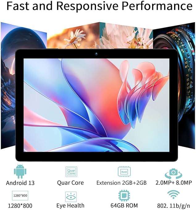 PRITOM Tablet 10 inch, 64GB, Tablet Android, HD IPS Screen, Dual Camera, WiFi, Bluetooth, Tablets with 6000mAh Battery, Touch10 Tab GMS Certified (Black) - Image 2