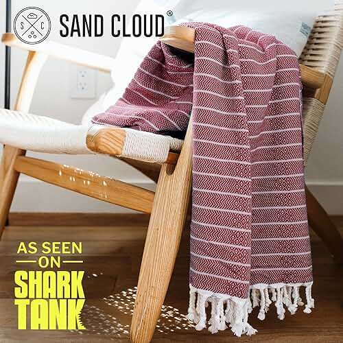 Sand Cloud Turkish Beach Towel - Sand Resistant - 100% Certified Organic Turkish Towel - Quick Dry Towel for Beach, Picnic, Blanket or Bath - As Seen on Shark Tank - Gocek Burgundy - Image 2