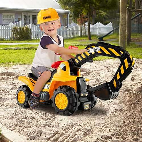 Costzon Ride on Excavator, Kids Excavator Digger Bulldozer W/Safety Helmet, 3 Rocks, Horn, Under-seat Storage, Construction Vehicles for Kids, Ride on Toys for Boys Girls Toddlers - Image 2