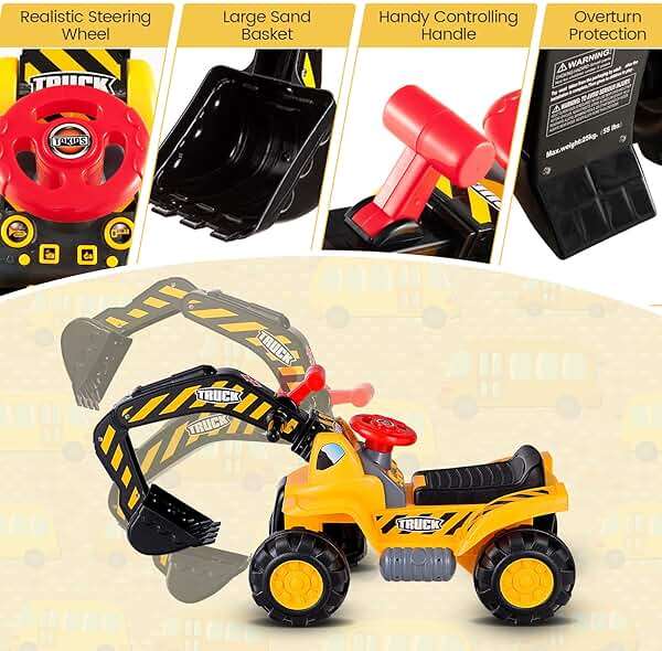 Costzon Ride on Excavator, Kids Excavator Digger Bulldozer W/Safety Helmet, 3 Rocks, Horn, Under-seat Storage, Construction Vehicles for Kids, Ride on Toys for Boys Girls Toddlers - Image 4