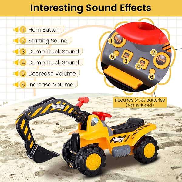 Costzon Ride on Excavator, Kids Excavator Digger Bulldozer W/Safety Helmet, 3 Rocks, Horn, Under-seat Storage, Construction Vehicles for Kids, Ride on Toys for Boys Girls Toddlers - Image 5