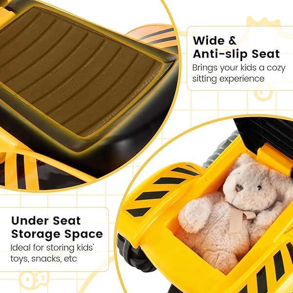 Costzon Ride on Excavator, Kids Excavator Digger Bulldozer W/Safety Helmet, 3 Rocks, Horn, Under-seat Storage, Construction Vehicles for Kids, Ride on Toys for Boys Girls Toddlers - Image 6