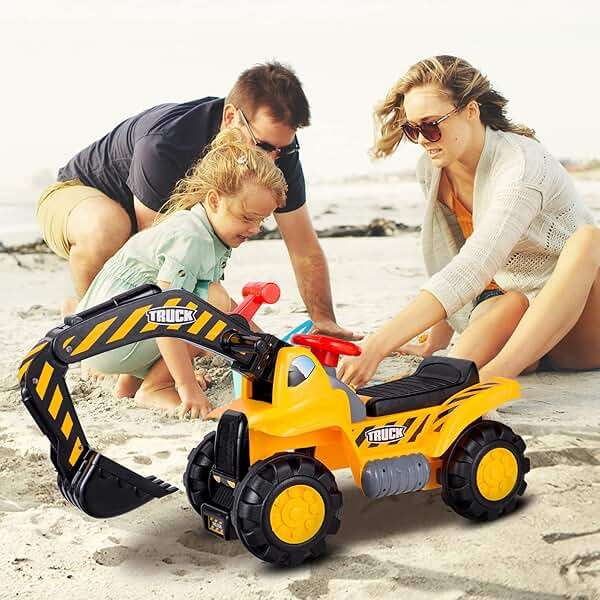 Costzon Ride on Excavator, Kids Excavator Digger Bulldozer W/Safety Helmet, 3 Rocks, Horn, Under-seat Storage, Construction Vehicles for Kids, Ride on Toys for Boys Girls Toddlers - Image 9