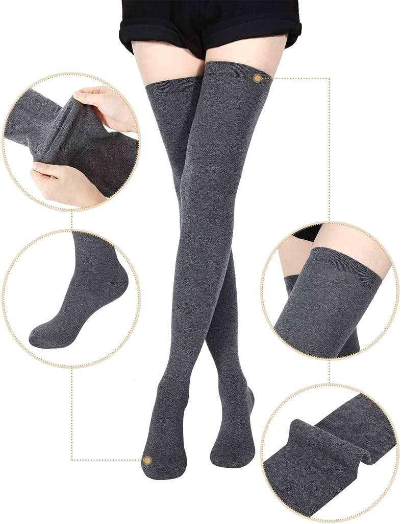 SATINIOR 3 Pairs Extra Long Socks Thigh High Cotton Socks Extra Long Boot Stockings for Women - Image 2