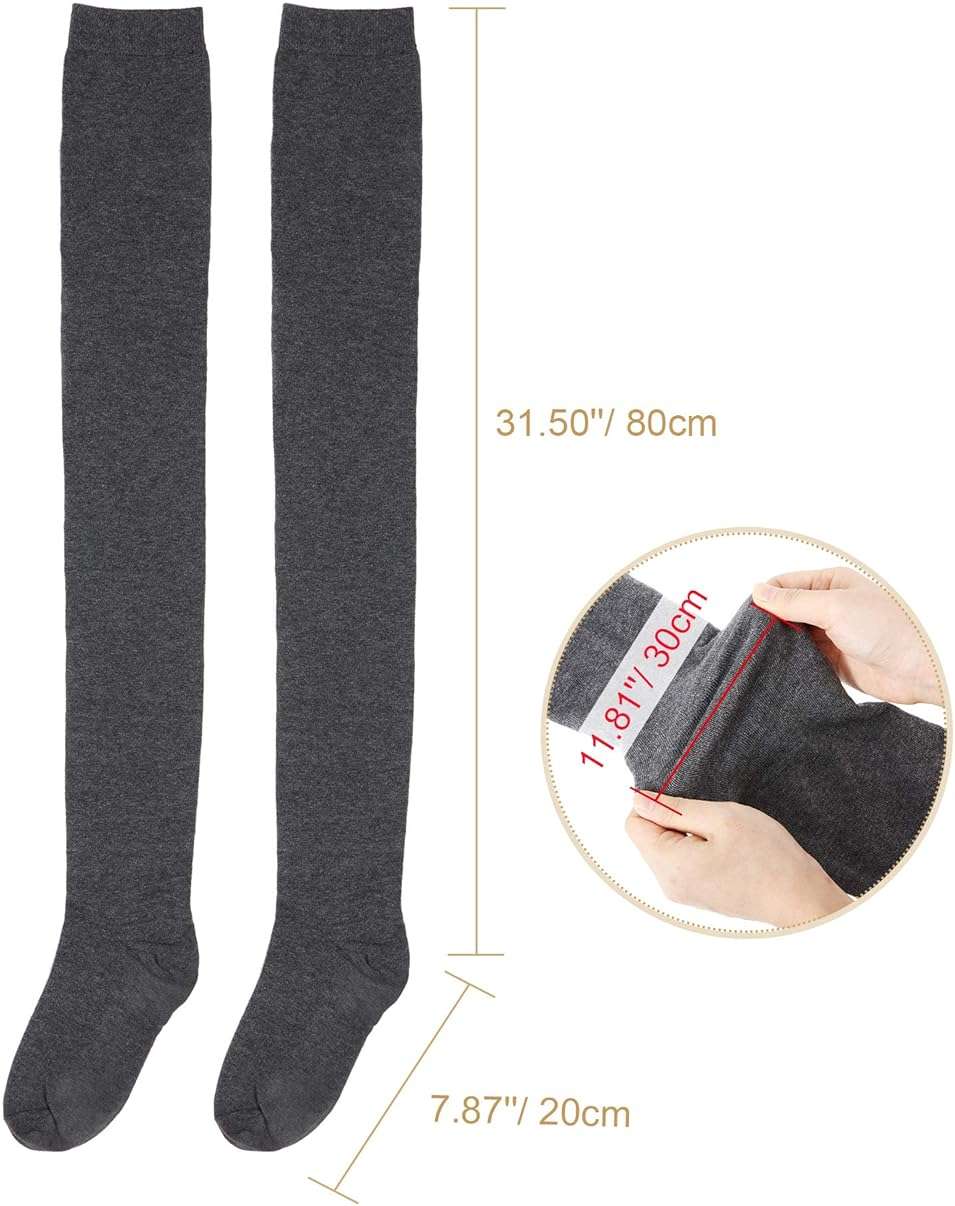 SATINIOR 3 Pairs Extra Long Socks Thigh High Cotton Socks Extra Long Boot Stockings for Women - Image 4