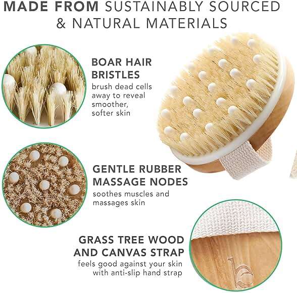 Dry Brushing Body Brush for Lymphatic Drainage & Cellulite - Natural Brustles for Wet and Dry Brushing, Body Exfoliating Brush with Massage Nodes for Soft & Smooth Skin - Image 6