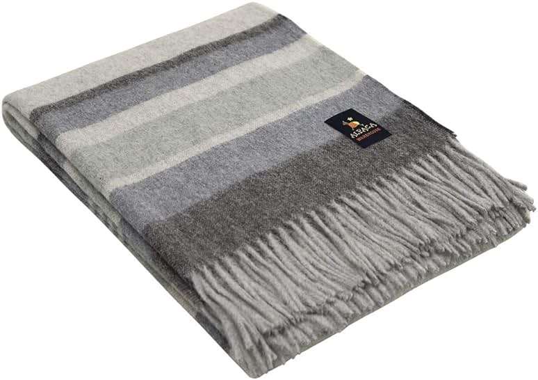 Alpaca Merino Wool Blanket Throw Warm and Soft Multicolor Striped Design Peru (Gray/Steel Blue/Light Green) - Image 1