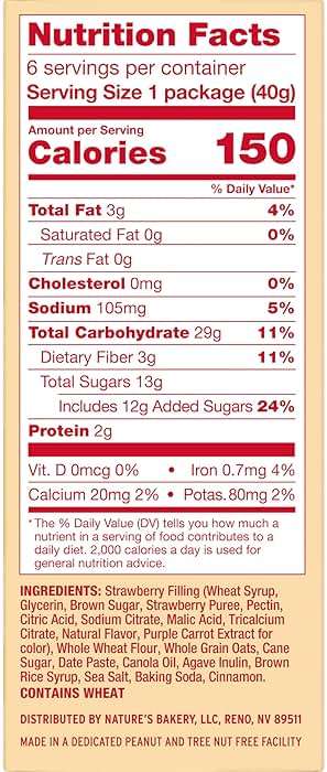Nature’s Bakery Oatmeal Crumble Bars, Strawberry, Real Fruit, Vegan, Non-GMO, Breakfast Bar, 1 Box With 6 Bars, 6 Count - Image 2