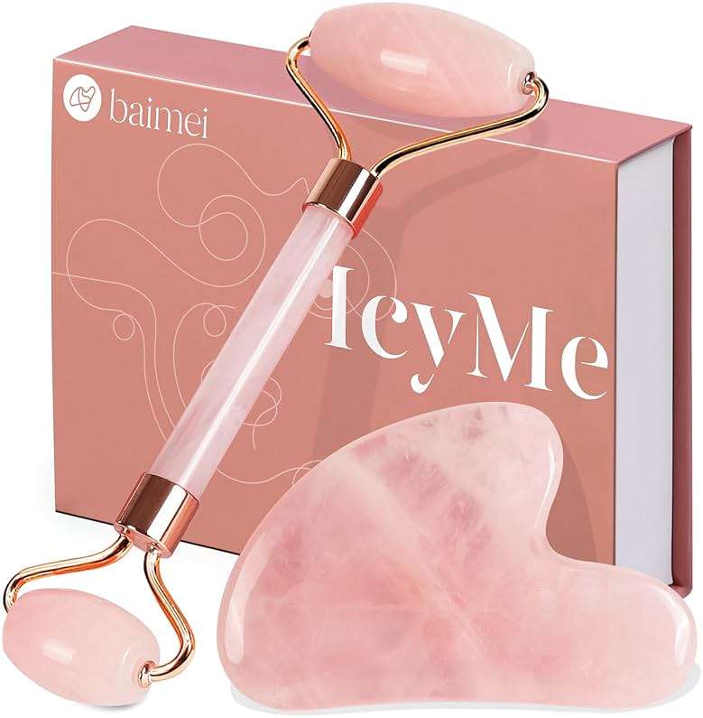 BAIMEI IcyMe Rose Quartz Roller & Gua Sha Set, Cooling Face Roller for Depuffing & Lymphatic Massage, Sculpting Tool for Face, Eyes & Neck, Smooth Skincare Gift for Women and Men - Image 1