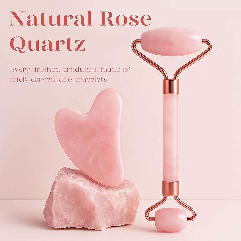 BAIMEI IcyMe Rose Quartz Roller & Gua Sha Set, Cooling Face Roller for Depuffing & Lymphatic Massage, Sculpting Tool for Face, Eyes & Neck, Smooth Skincare Gift for Women and Men - Image 4