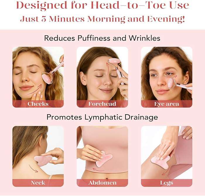BAIMEI IcyMe Rose Quartz Roller & Gua Sha Set, Cooling Face Roller for Depuffing & Lymphatic Massage, Sculpting Tool for Face, Eyes & Neck, Smooth Skincare Gift for Women and Men - Image 5