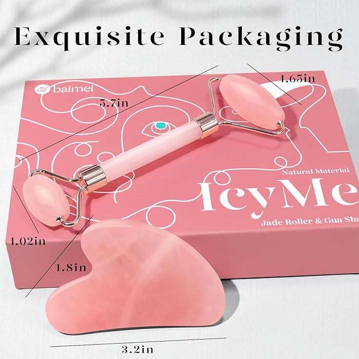 BAIMEI IcyMe Rose Quartz Roller & Gua Sha Set, Cooling Face Roller for Depuffing & Lymphatic Massage, Sculpting Tool for Face, Eyes & Neck, Smooth Skincare Gift for Women and Men - Image 7