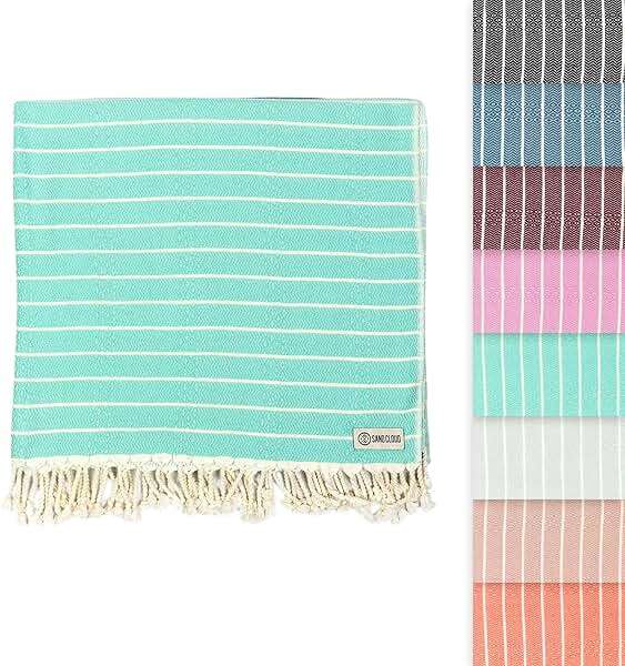 Sand Cloud Large Turkish Beach Towel - Sand Resistant - Fast Drying -100% Certified Organic Turkish Cotton Yarn - Great for Beach Bath or as a Blanket - As Seen on Shark Tank - Gocek (Mint) 37x69 - Image 1