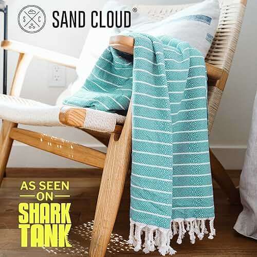 Sand Cloud Large Turkish Beach Towel - Sand Resistant - Fast Drying -100% Certified Organic Turkish Cotton Yarn - Great for Beach Bath or as a Blanket - As Seen on Shark Tank - Gocek (Mint) 37x69 - Image 3