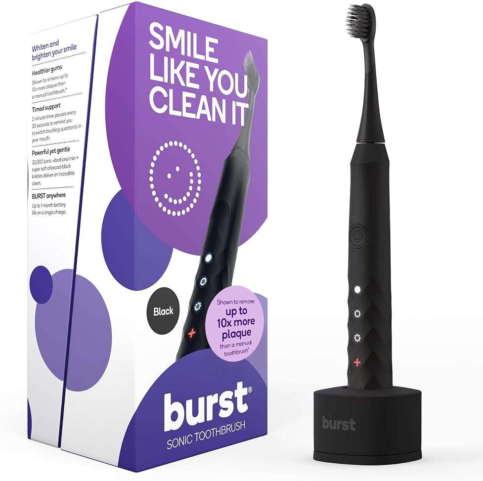 Burst Original Sonic Electric Toothbrush for Adults (Black) | Rechargeable Electric Sonic Toothbrush | Soft Bristle Deep Clean Stain & Plaque Removal | 3 Modes: Teeth Whitening, Sensitive & Massage - Image 1