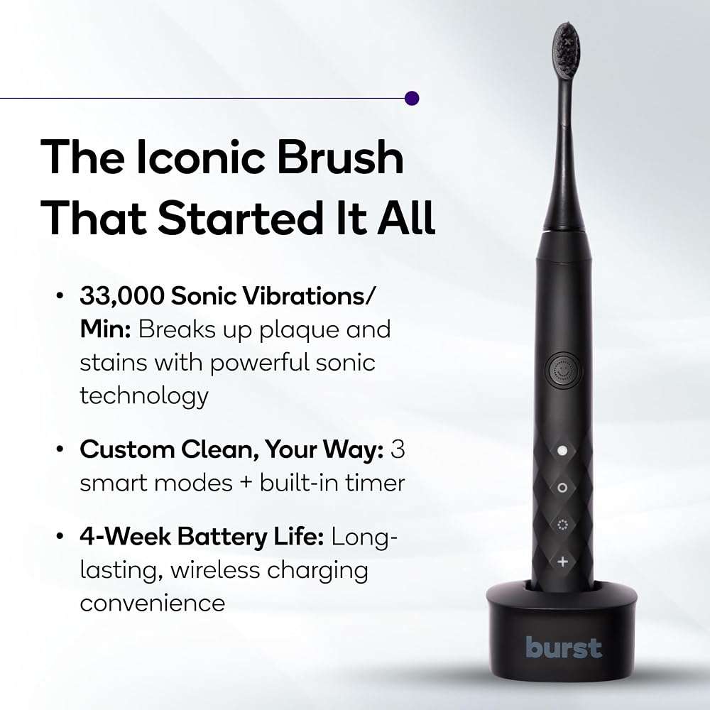 Burst Original Sonic Electric Toothbrush for Adults (Black) | Rechargeable Electric Sonic Toothbrush | Soft Bristle Deep Clean Stain & Plaque Removal | 3 Modes: Teeth Whitening, Sensitive & Massage - Image 3