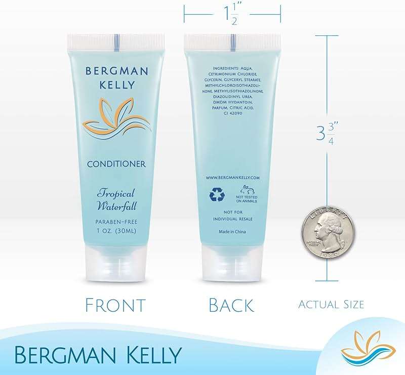 BERGMAN KELLY Hotel Toiletries Bundle (Tropical Waterfall, 1 oz each, 200 Pieces) 4-Piece Set: 50 Rectangular Bar Soap, 50 Shampoo, 50 Conditioner & 50 Body Lotion - Bulk Mini Guest Amenities - Image 3