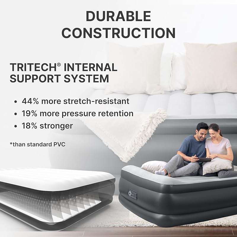 SLEEPLUX Durable Inflatable Air Mattress with Built-in Pump, Pillow and USB Charger, 22" Tall Queen - Image 5