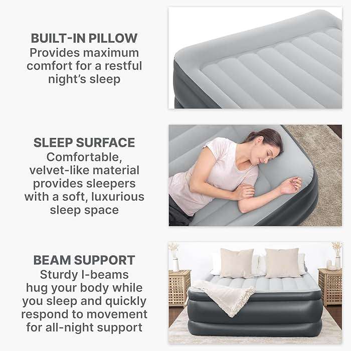SLEEPLUX Durable Inflatable Air Mattress with Built-in Pump, Pillow and USB Charger, 22" Tall Queen - Image 6