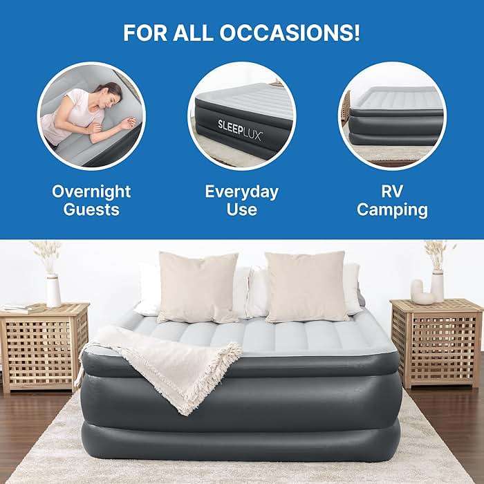 SLEEPLUX Durable Inflatable Air Mattress with Built-in Pump, Pillow and USB Charger, 22" Tall Queen - Image 7