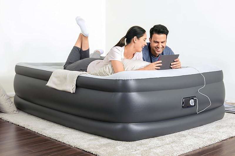 SLEEPLUX Durable Inflatable Air Mattress with Built-in Pump, Pillow and USB Charger, 22" Tall Queen - Image 8