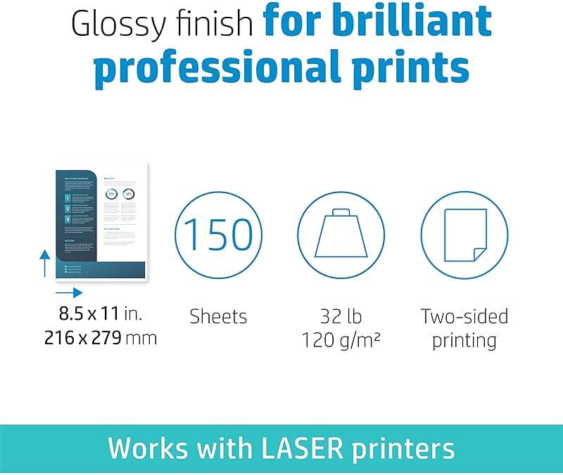 HP Everyday Business Paper, Glossy, 8.5x11 in, 32 lb, 150 sheets, works with laser printers (4WN08A) - Image 2
