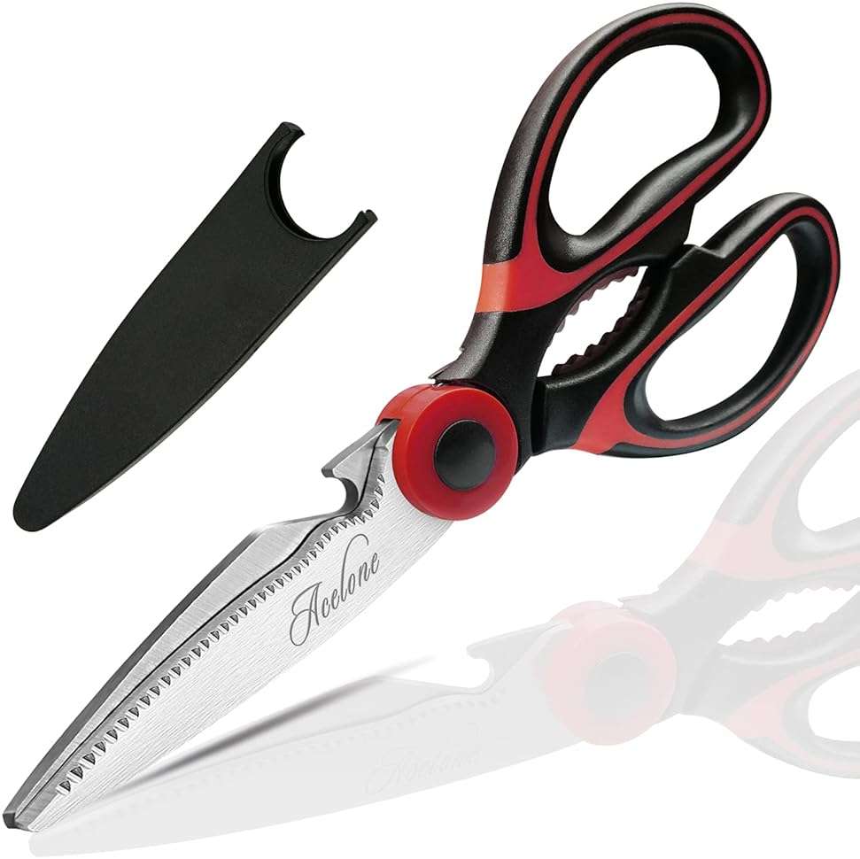 Kitchen Shears, Acelone Premium Heavy Duty Shears Ultra Sharp Stainless Steel Multi-function Kitchen Scissors for Chicken/Poultry/Fish/Meat/Vegetables/Herbs/BBQ… (Red black) - Image 1