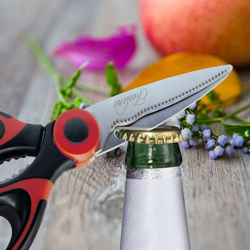 Kitchen Shears, Acelone Premium Heavy Duty Shears Ultra Sharp Stainless Steel Multi-function Kitchen Scissors for Chicken/Poultry/Fish/Meat/Vegetables/Herbs/BBQ… (Red black) - Image 2