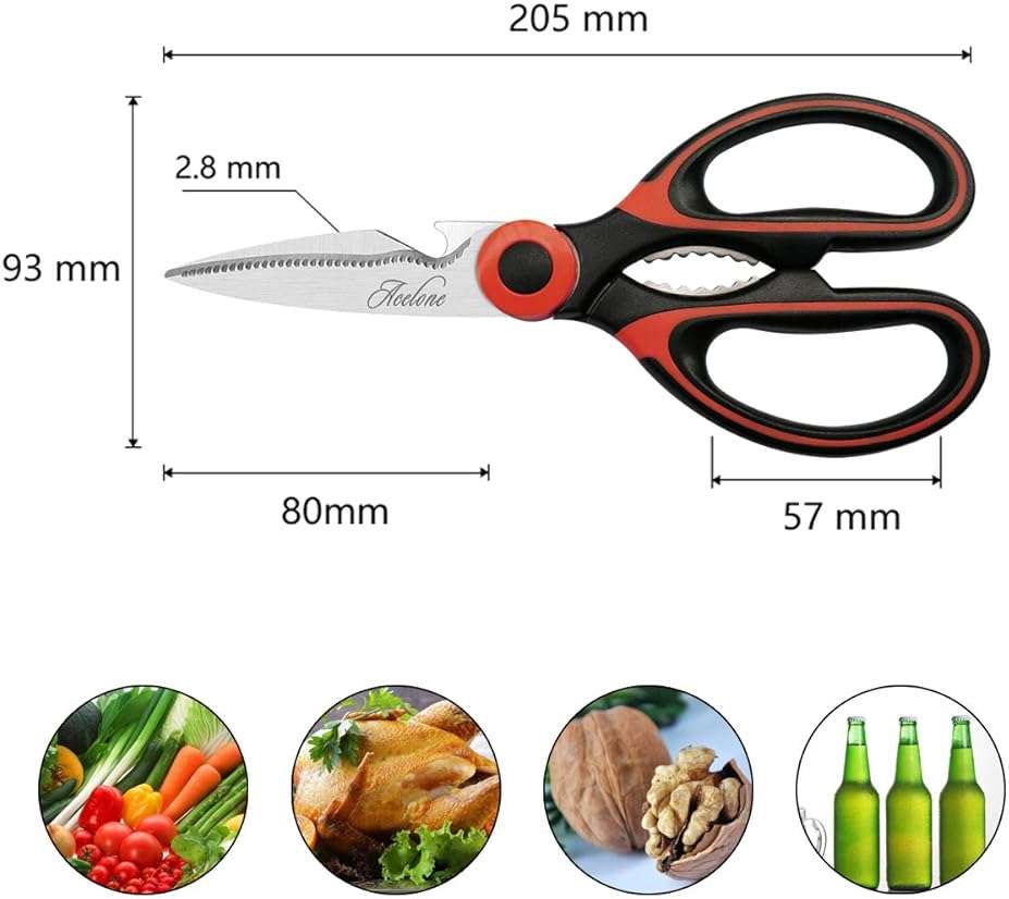 Kitchen Shears, Acelone Premium Heavy Duty Shears Ultra Sharp Stainless Steel Multi-function Kitchen Scissors for Chicken/Poultry/Fish/Meat/Vegetables/Herbs/BBQ… (Red black) - Image 3
