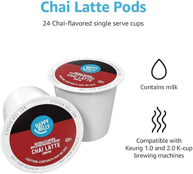 Amazon Brand - Happy Belly Tea Pods Compatible with 2.0 K-Cup Brewers, Chai Latte, 24 Count (Previously Solimo) - Image 5