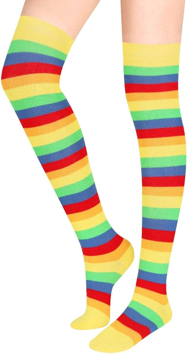Benefeet Sox Clown Thigh High Socks for Women Girls Colorful Vibrant Polka Dot Rainbow Over the Knee Sock Cotton Novelty Sock - Image 1