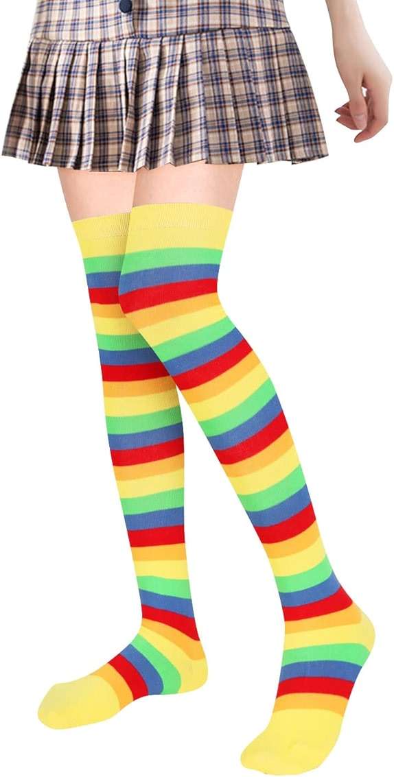 Benefeet Sox Clown Thigh High Socks for Women Girls Colorful Vibrant Polka Dot Rainbow Over the Knee Sock Cotton Novelty Sock - Image 2