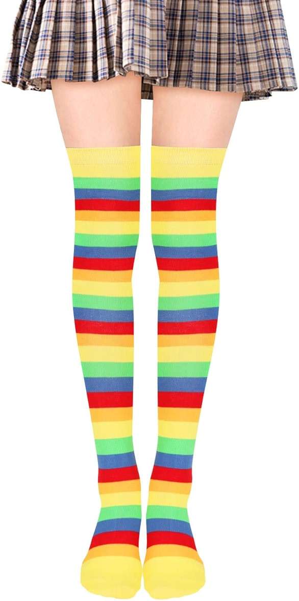 Benefeet Sox Clown Thigh High Socks for Women Girls Colorful Vibrant Polka Dot Rainbow Over the Knee Sock Cotton Novelty Sock - Image 5