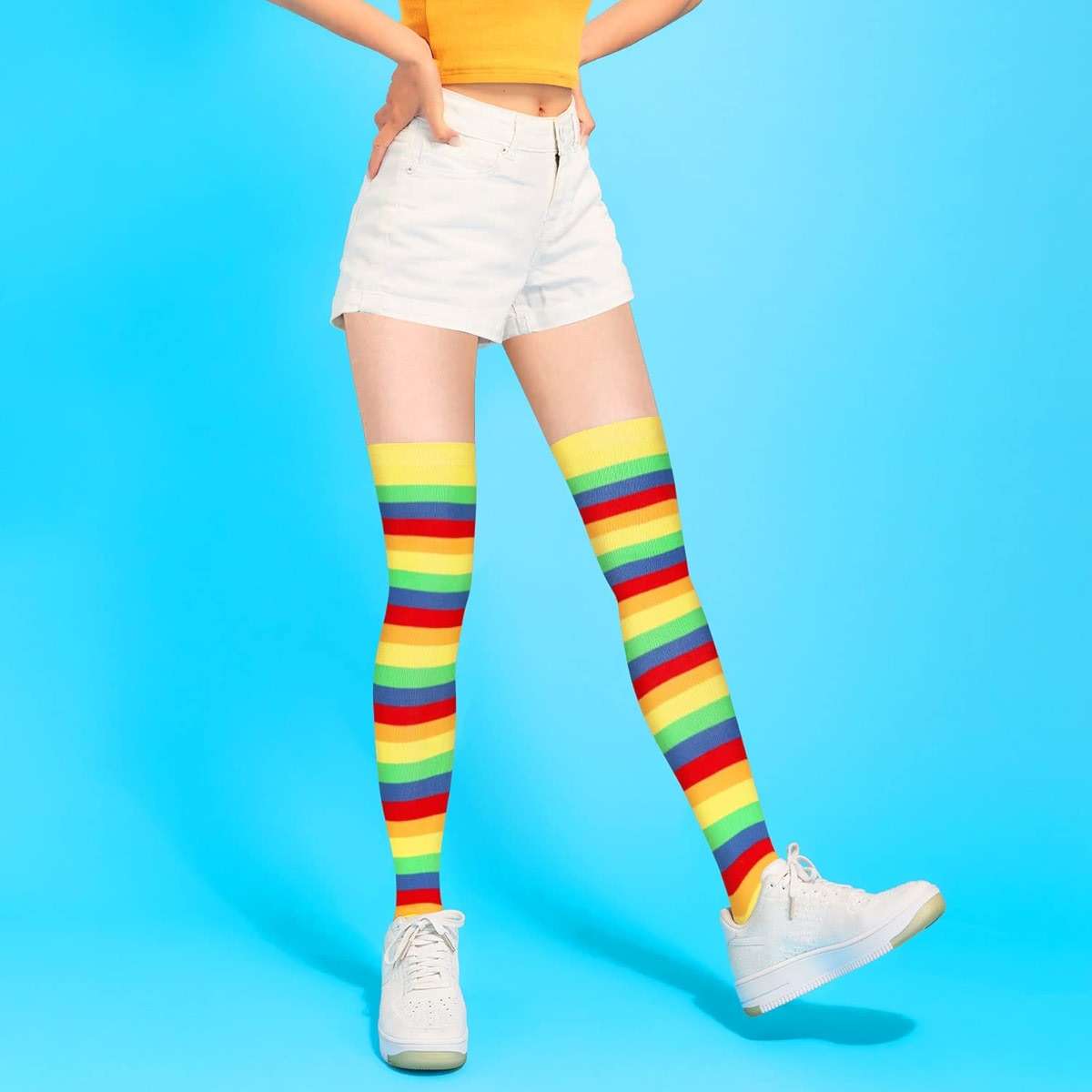 Benefeet Sox Clown Thigh High Socks for Women Girls Colorful Vibrant Polka Dot Rainbow Over the Knee Sock Cotton Novelty Sock - Image 7