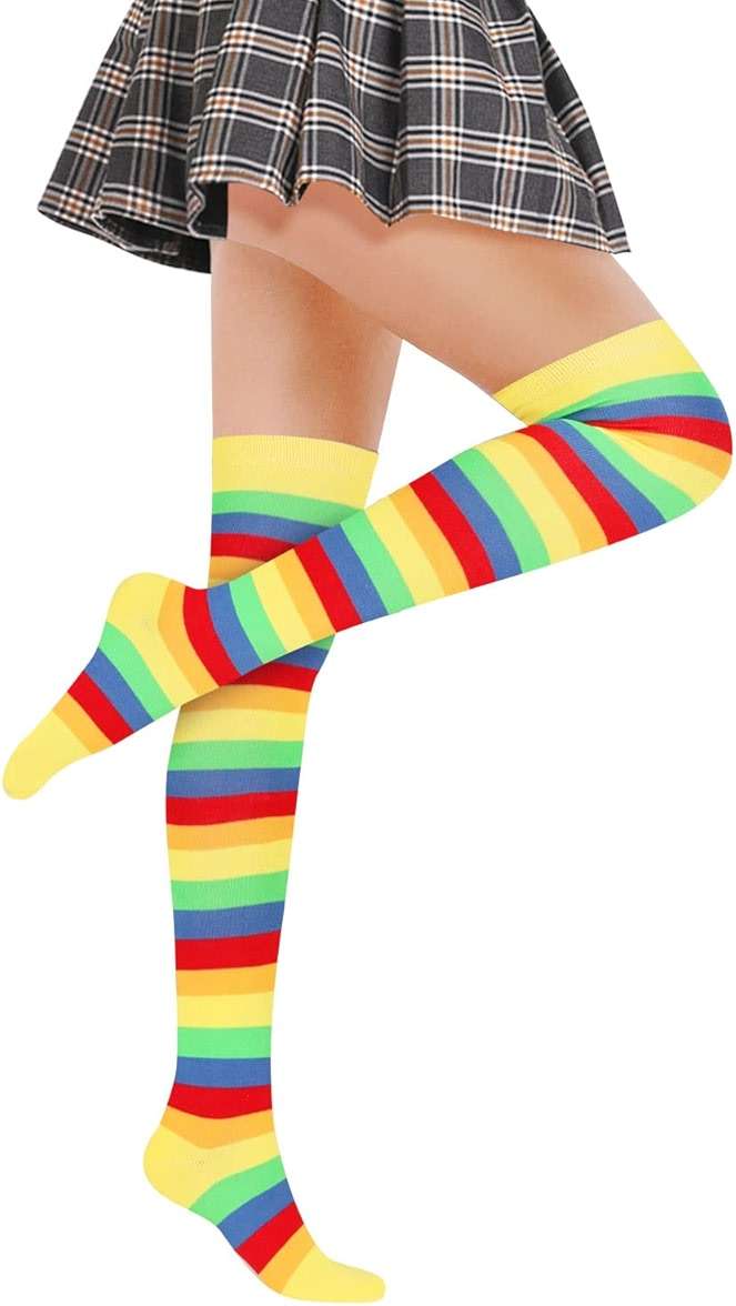 Benefeet Sox Clown Thigh High Socks for Women Girls Colorful Vibrant Polka Dot Rainbow Over the Knee Sock Cotton Novelty Sock - Image 9