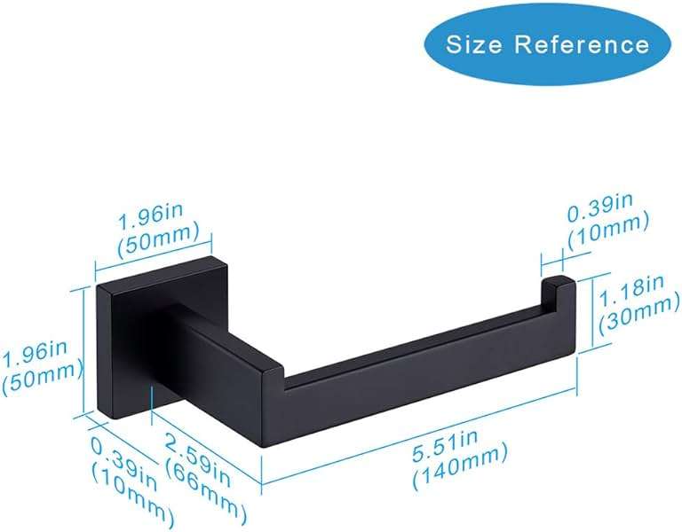 TASTOS Toilet Paper Holder Matte Black, Toilet Tissue Roll Holders Dispenser and Hangers Wall Mounted for Bathroom & Kitchen, Stainless Steel Modern Square Style - Image 2
