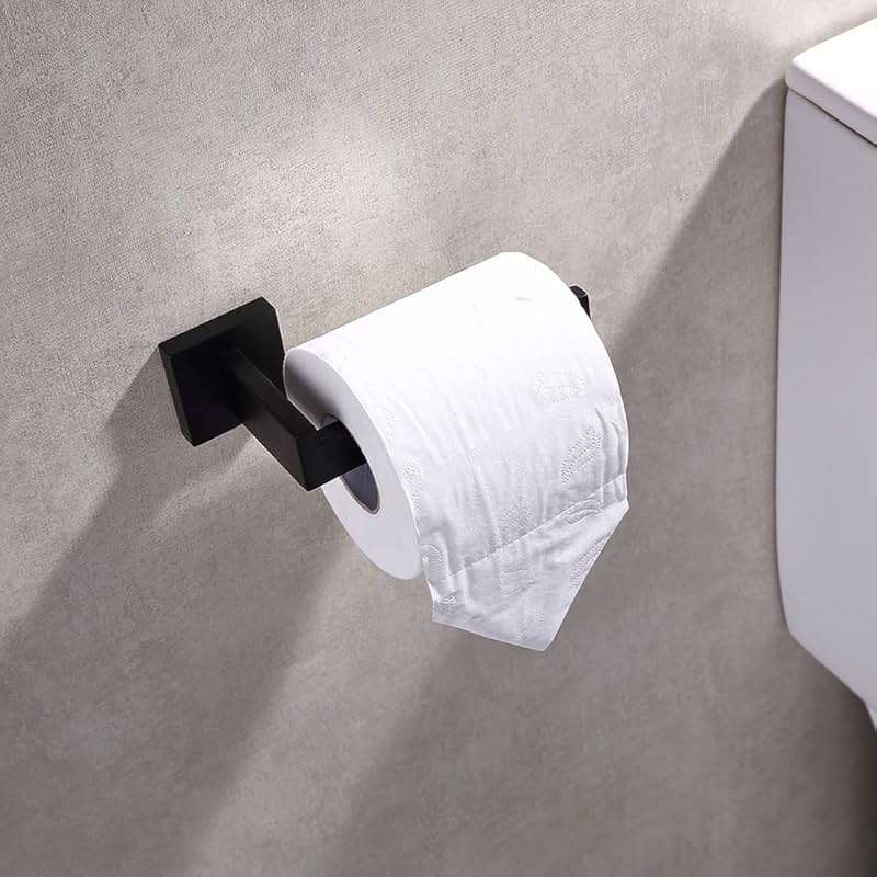 TASTOS Toilet Paper Holder Matte Black, Toilet Tissue Roll Holders Dispenser and Hangers Wall Mounted for Bathroom & Kitchen, Stainless Steel Modern Square Style - Image 4