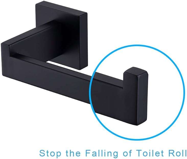 TASTOS Toilet Paper Holder Matte Black, Toilet Tissue Roll Holders Dispenser and Hangers Wall Mounted for Bathroom & Kitchen, Stainless Steel Modern Square Style - Image 5