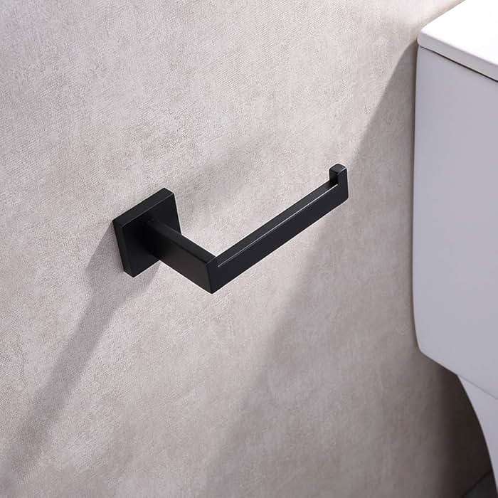 TASTOS Toilet Paper Holder Matte Black, Toilet Tissue Roll Holders Dispenser and Hangers Wall Mounted for Bathroom & Kitchen, Stainless Steel Modern Square Style - Image 6