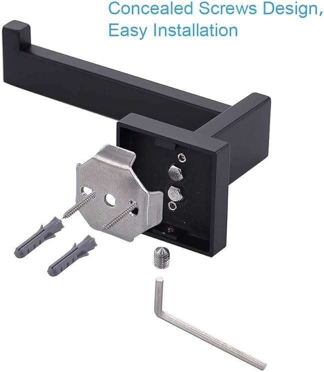 TASTOS Toilet Paper Holder Matte Black, Toilet Tissue Roll Holders Dispenser and Hangers Wall Mounted for Bathroom & Kitchen, Stainless Steel Modern Square Style - Image 7