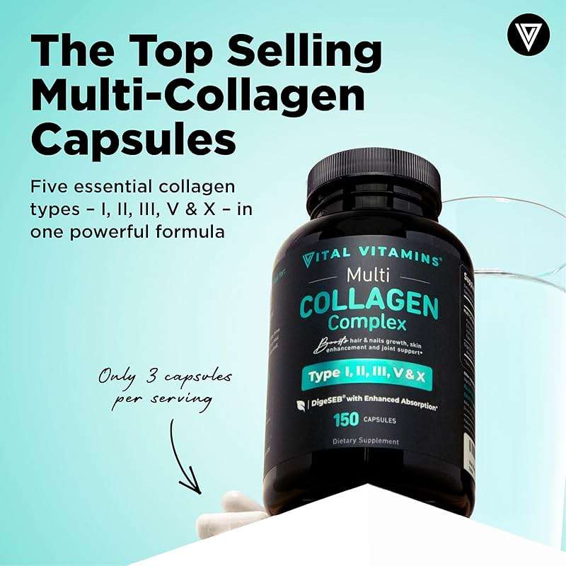 Vital Vitamins Multi Collagen Peptides Capsules for Women & Men - Type I, II, III, V, X Collagen Supplements - Grass-Fed, Non-GMO - 150 Pills - Image 2