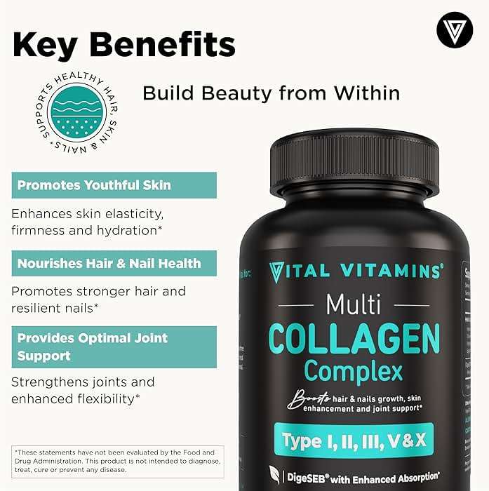 Vital Vitamins Multi Collagen Peptides Capsules for Women & Men - Type I, II, III, V, X Collagen Supplements - Grass-Fed, Non-GMO - 150 Pills - Image 3