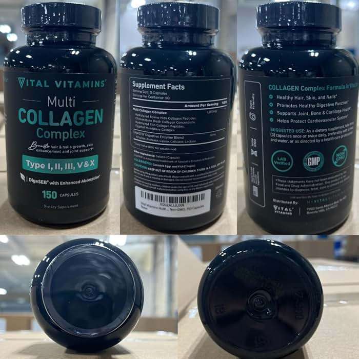Vital Vitamins Multi Collagen Peptides Capsules for Women & Men - Type I, II, III, V, X Collagen Supplements - Grass-Fed, Non-GMO - 150 Pills - Image 8